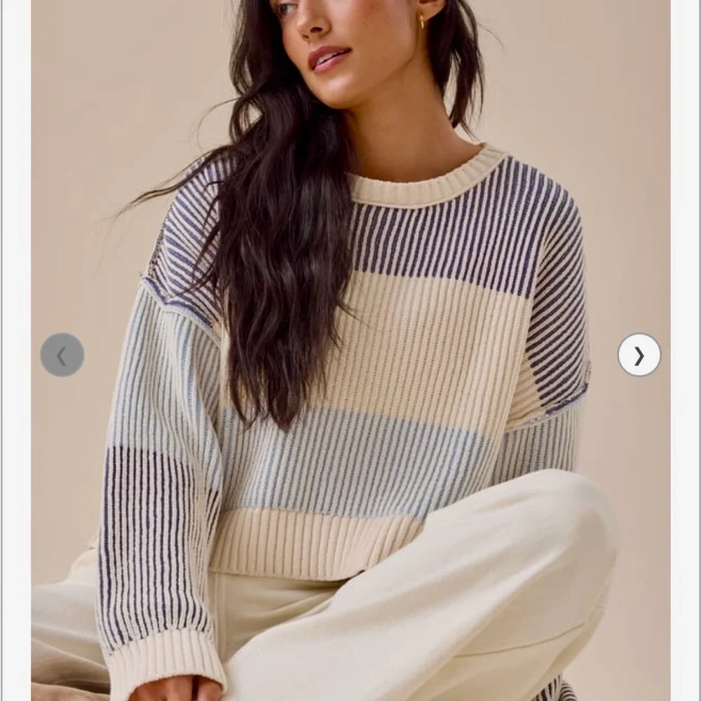 NWT! Altar'd State Beige and Blue Striped Sweater | Size XL - Picture 2 of 9